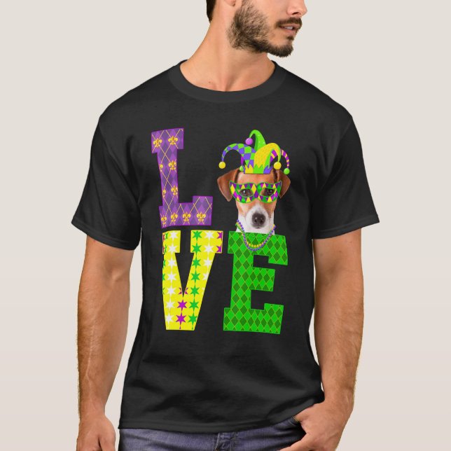 I Love Mardi Gras Jack Russell Terrier Dog Men Wom T-Shirt (Front)