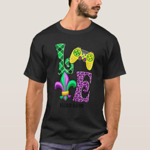 I Love Mardi Gras Video Game Plaid Leopard Men Wom T-Shirt