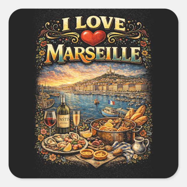 I love Marseille Square Sticker (Front)