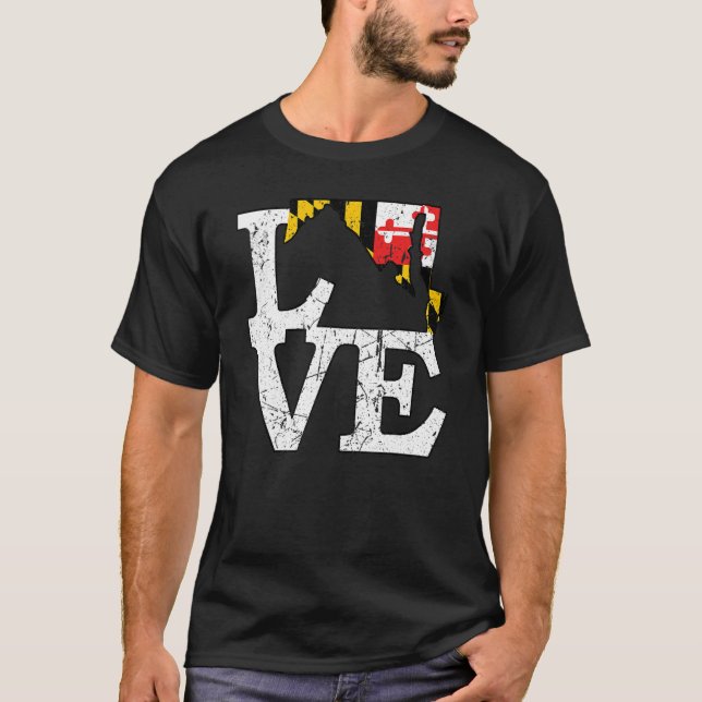 I Love Maryland MD State Flag Baltimore Hon Distre T-Shirt (Front)