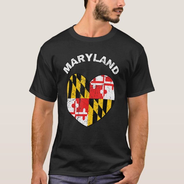 I Love Maryland MD State Flag Heart Baltimore Hon  T-Shirt (Front)
