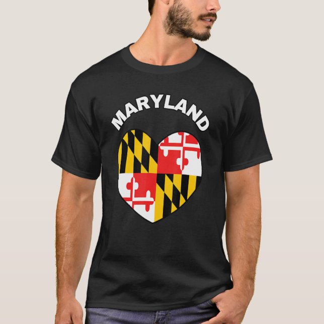 I Love Maryland MD State Flag Heart Baltimore Hon  T-Shirt (Front)