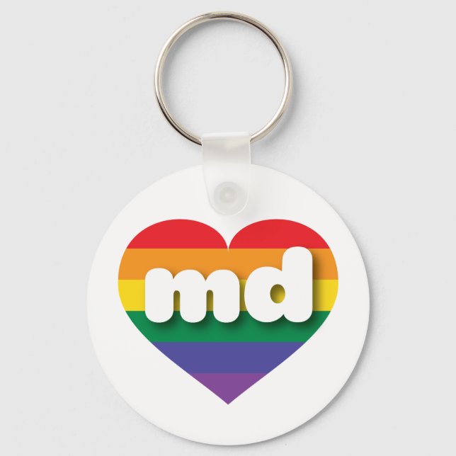 I Love Maryland Rainbow Heart Key Ring (Front)
