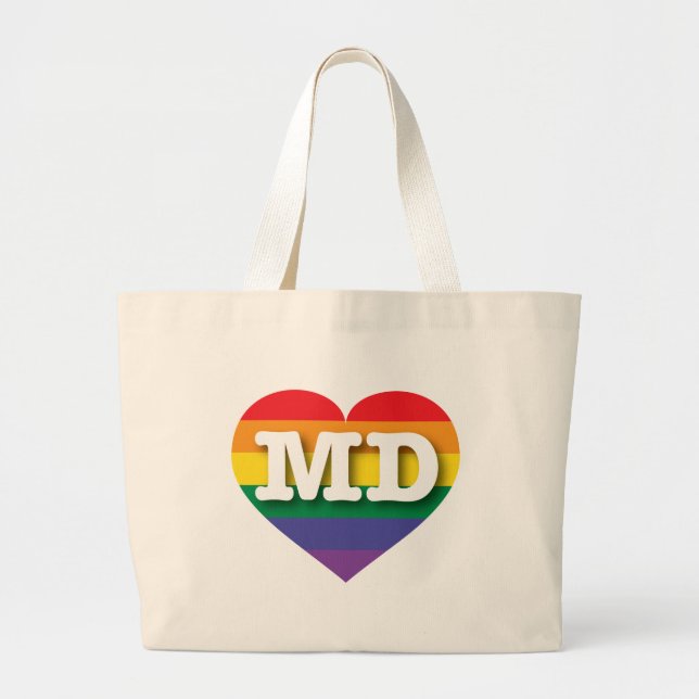I Love Maryland Rainbow Heart Large Tote Bag (Front)