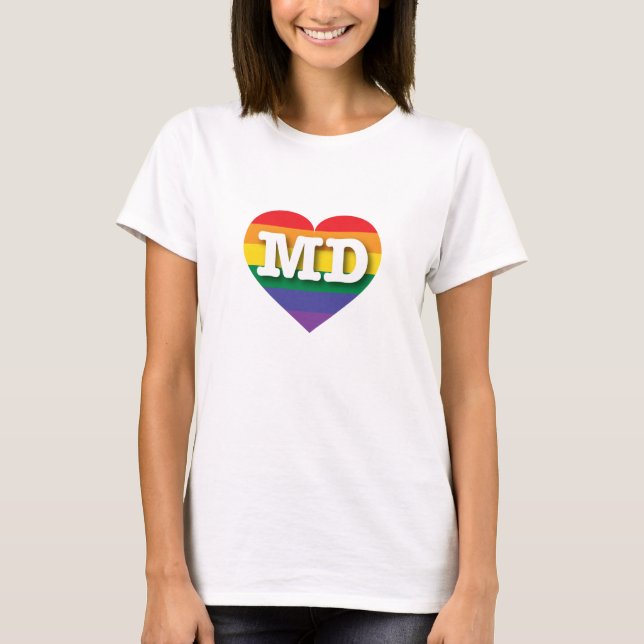 I Love Maryland Rainbow Heart T-Shirt (Front)