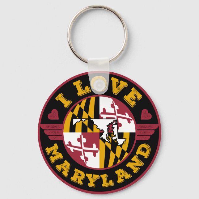 I Love Maryland State Flag and Map Key Ring (Front)
