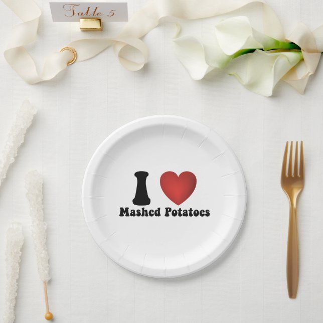 I Love Mashed Potatoes Thanksgiving Dinner Gift Paper Plate (Wedding)