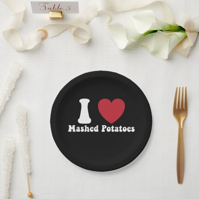 I Love Mashed Potatoes Thanksgiving Dinner Gift Paper Plate (Wedding)