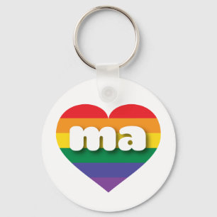 I love Massachusetts Gay Pride Rainbow Heart Key Ring