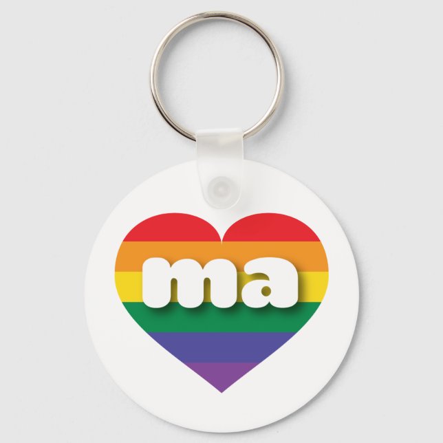 I love Massachusetts Gay Pride Rainbow Heart Key Ring (Front)