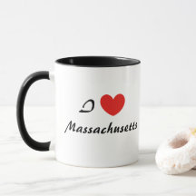 I Love Massachusetts Heart Typography Coffee Mug