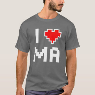 I Love Massachusetts Pixel heart for Bay Stater ga T-Shirt