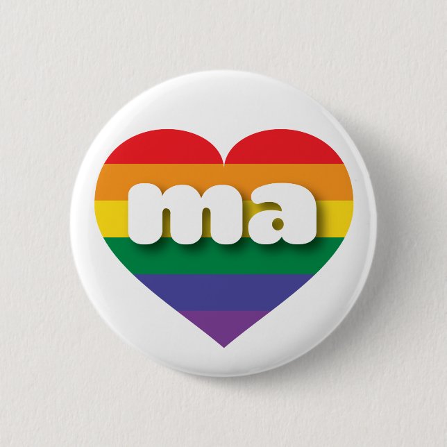 I Love Massachusetts Rainbow Heart 6 Cm Round Badge (Front)