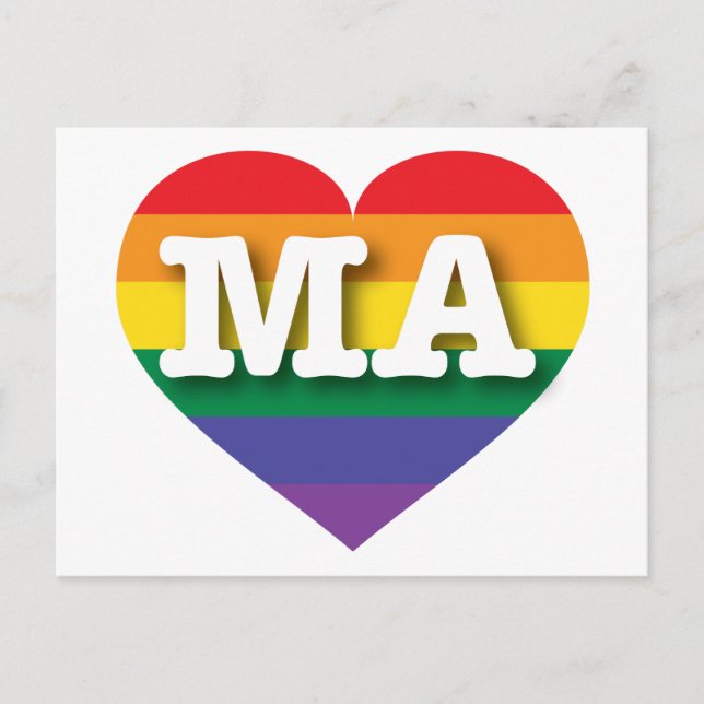 I Love Massachusetts Rainbow Heart Postcard (Front)