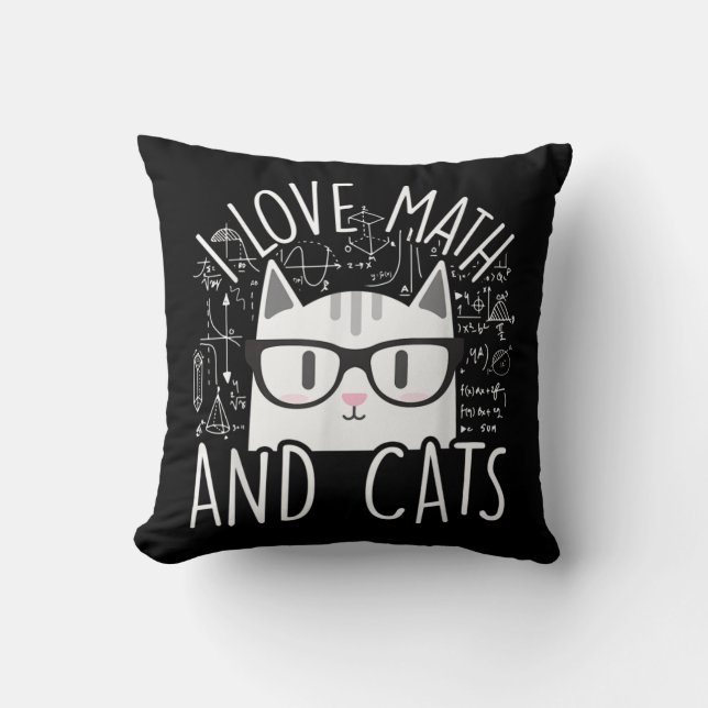 I Love Math And Cats Cute Kitty Cat Cushion (Front)