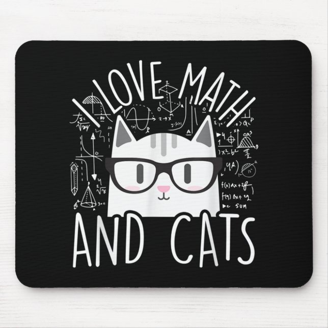 I Love Math And Cats Cute Kitty Cat Mouse Mat (Front)