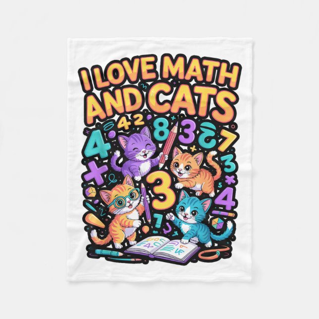 I Love Math And Cats Teacher Student  Fleece Blanket (Front)