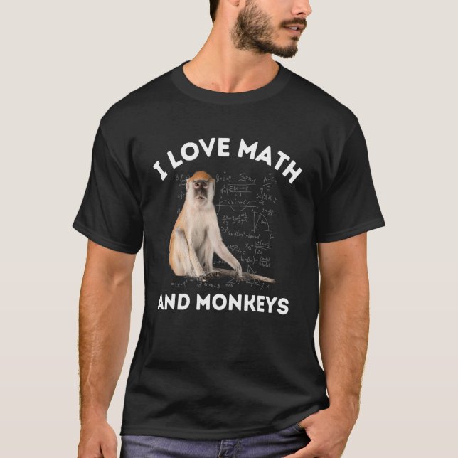 I Love Math and Monkeys Monkey Lover Algebra Teach T-Shirt (Front)
