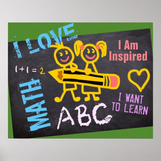 I Love Math Chalk Drawings Blackboard Personalised Poster (Front)