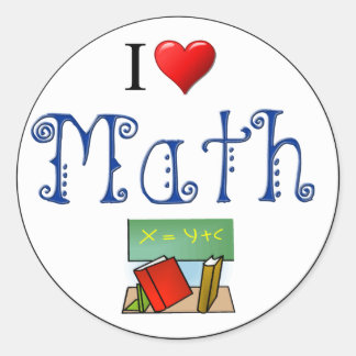 I Love Math Heart Books Classroom Classic Round Sticker