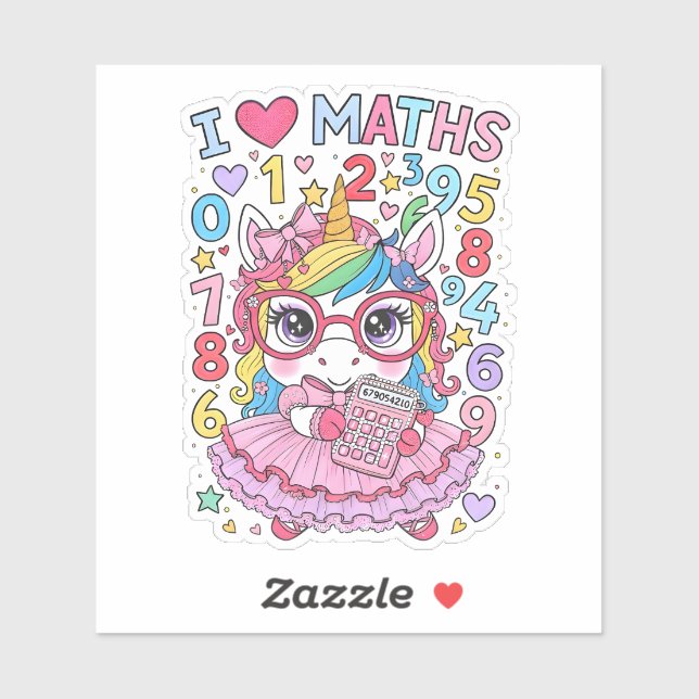 I Love Maths Cute Unicorn Sticker for Kids (Sheet)