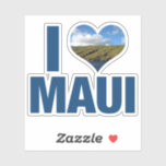 I Love Maui Hawaii<br><div class="desc">I love Maui Hawaii sticker with a cute heart shaped photo of the blue Hawaiian ocean and green mountains. Beautiful coastal waters make me happy on summer vacation. Cute keepsake photography design with windmills on a hill.</div>