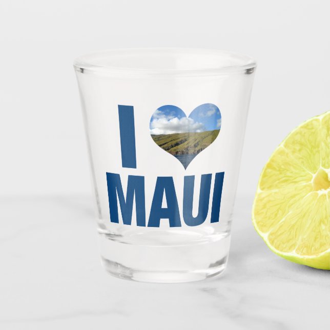 I Love Maui Hawaii Cute Hawaiian Vacation Shot Glass (Front)