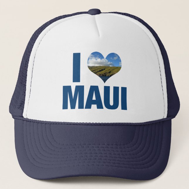 I Love Maui Hawaii Cute Hawaiian Vacation Trucker Hat (Front)