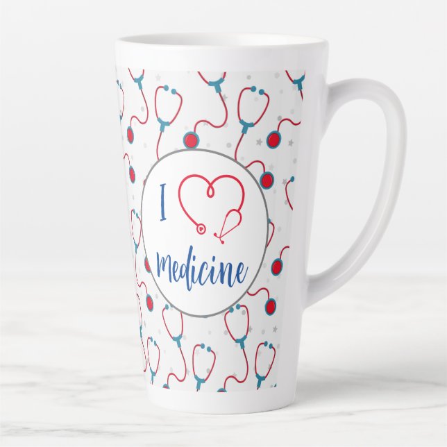 "I love medicine" stethoscope medical doctor gift Latte Mug (Right)