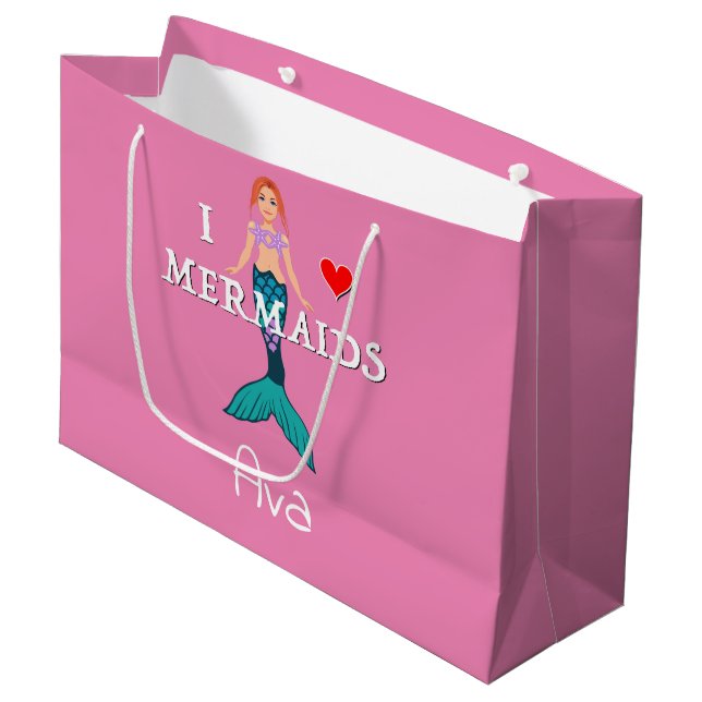 I Love Mermaids Design - Gift Bag - Large (Front Angled)