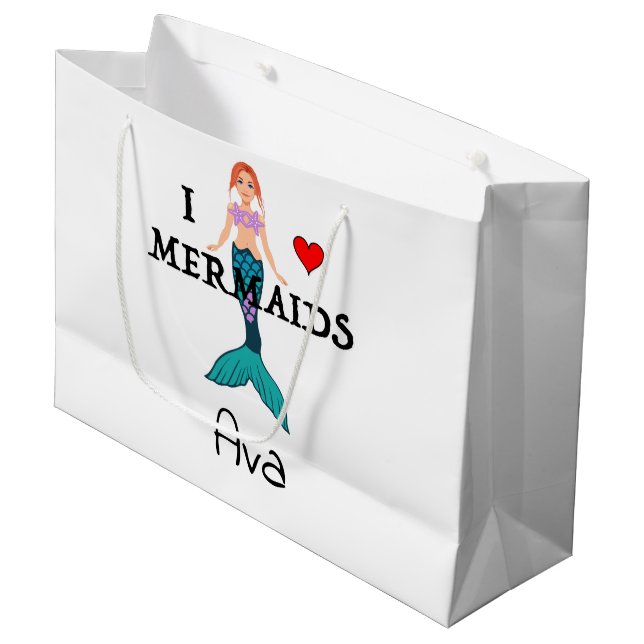 I Love Mermaids Design - Gift Bag - Large (Front Angled)