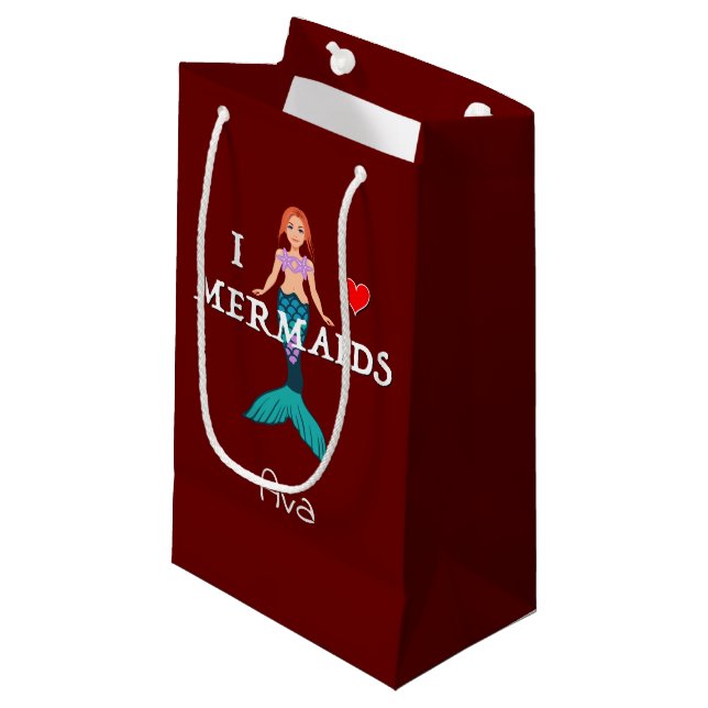 I Love Mermaids Design - Gift Bag - Small (Front Angled)