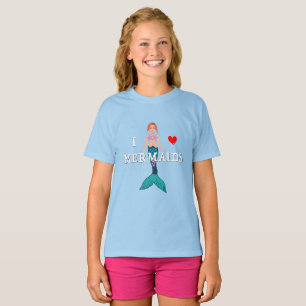 I Love Mermaids Design - Girls' Basic T-Shirt
