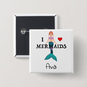 I Love Mermaids Design - Square Button