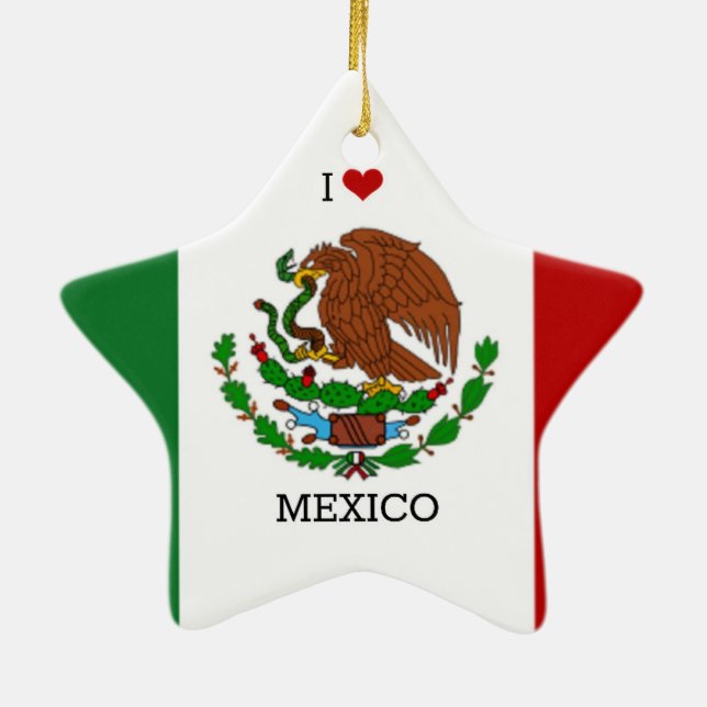 I Love Mexico, Mexican Flag Ceramic Tree Decoration (Back)