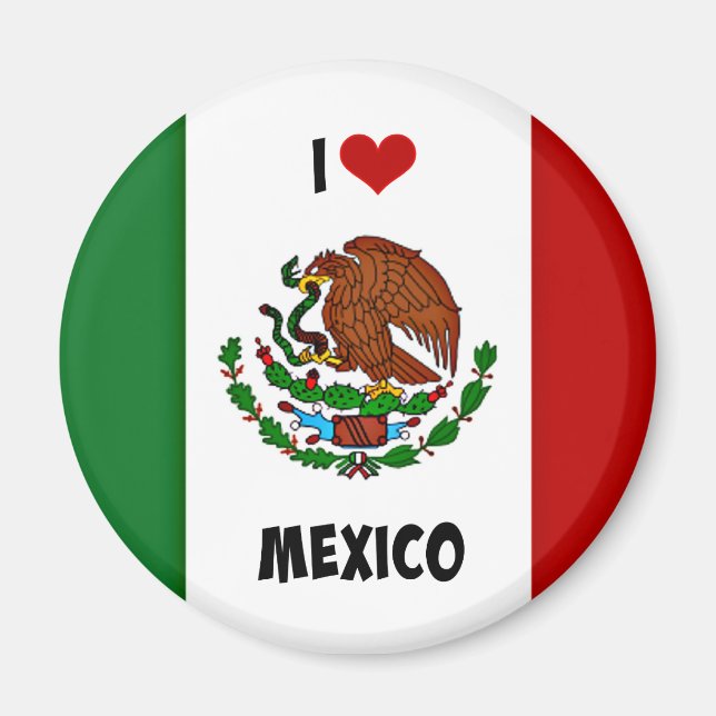 I Love Mexico, Mexican Flag, Magnet (Front)