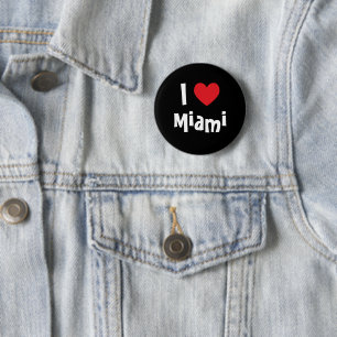 I Love Miami Red Heart White on Black 6 Cm Round Badge
