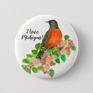 I Love Michigan American Robin 6 Cm Round Badge