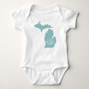 I Love Michigan Blue Grey Baby Bodysuit