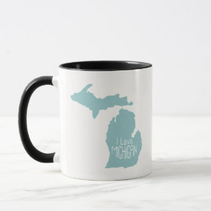 I Love Michigan Blue Grey Mug