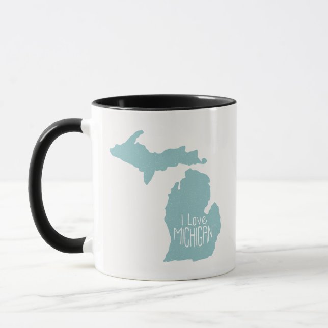 I Love Michigan Blue Grey Mug (Left)