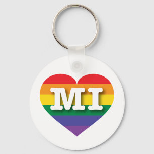 I Love Michigan Rainbow Heart Key Ring