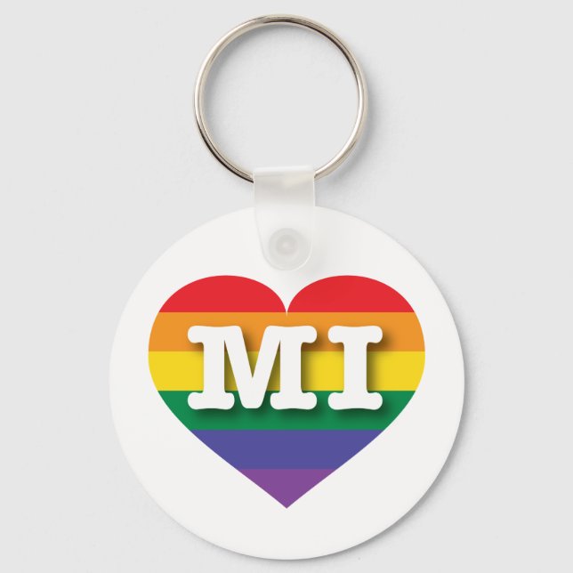 I Love Michigan Rainbow Heart Key Ring (Front)
