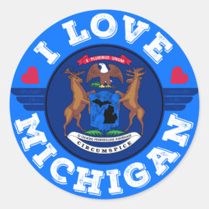 I Love Michigan State Map and Flag Classic Round Sticker