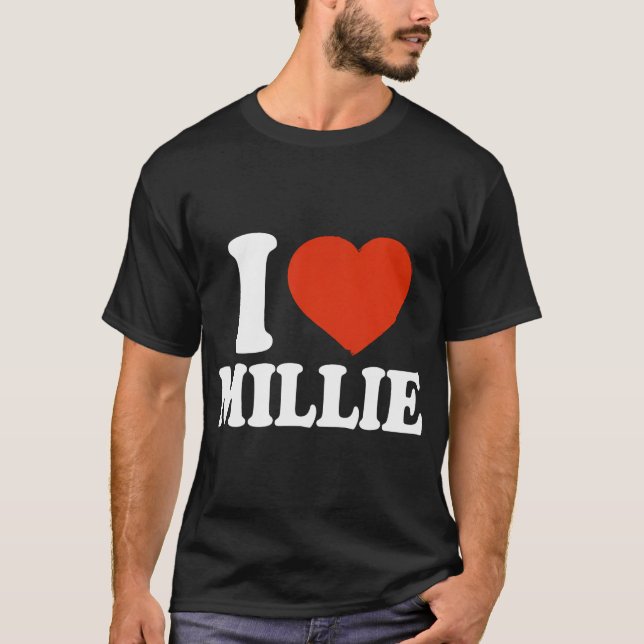 I Love Millie I Heart Millie Red Heart Valentine T-Shirt (Front)
