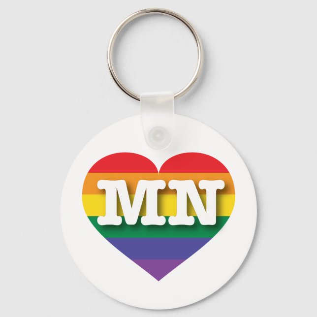 I love Minnesota Gay Pride Rainbow Heart Key Ring (Front)