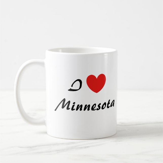 I Love Minnesota Heart Typography Coffee Mug (Left)