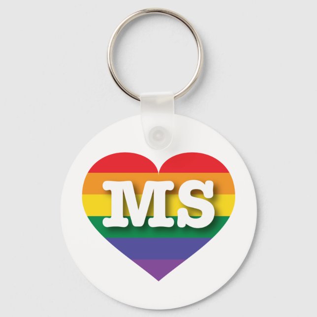 I Love Mississippi Rainbow Heart Key Ring (Front)