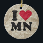 I LOVE MN CERAMIC TREE DECORATION<br><div class="desc">The Funniest Ornaments,  T-shirts,  Hoodies,  Stickers,  Buttons and Novelty gifts from http://www.Shirtuosity.com.</div>