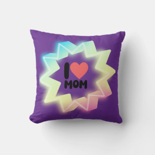I Love Mom Colorful Neon Star Cushion